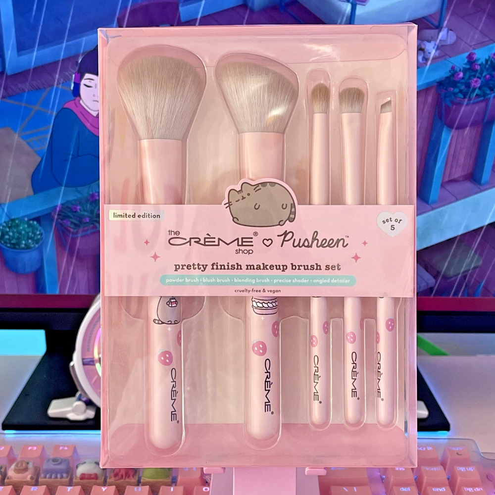 The Creme Shop x Pusheen Brush Set Pretty Finish Makeup 5 Cat Strawberry Pink LE